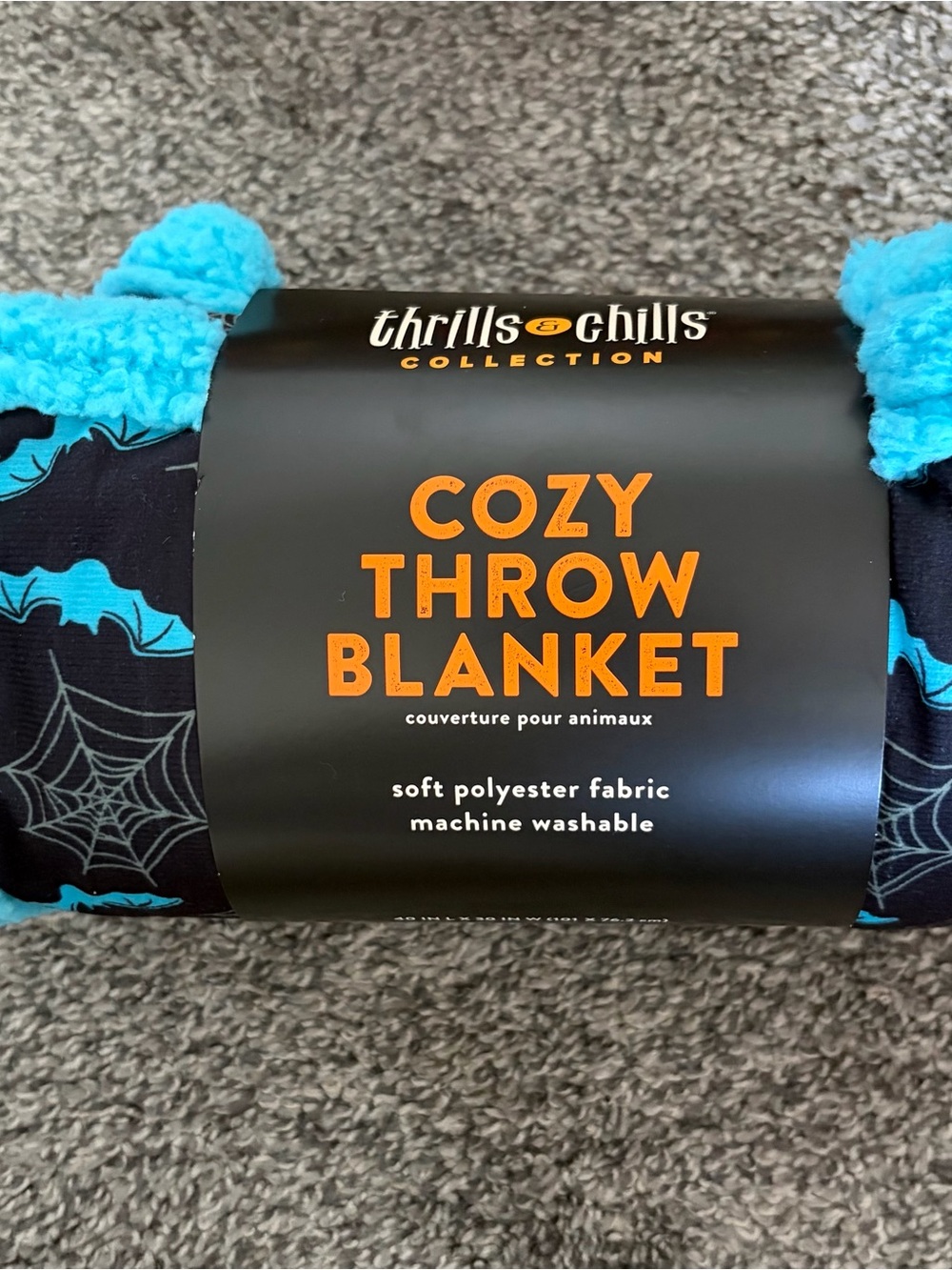 Halloween Turquoise Bats & Spider Web Thrills & Chills Pet Blanket 40x30